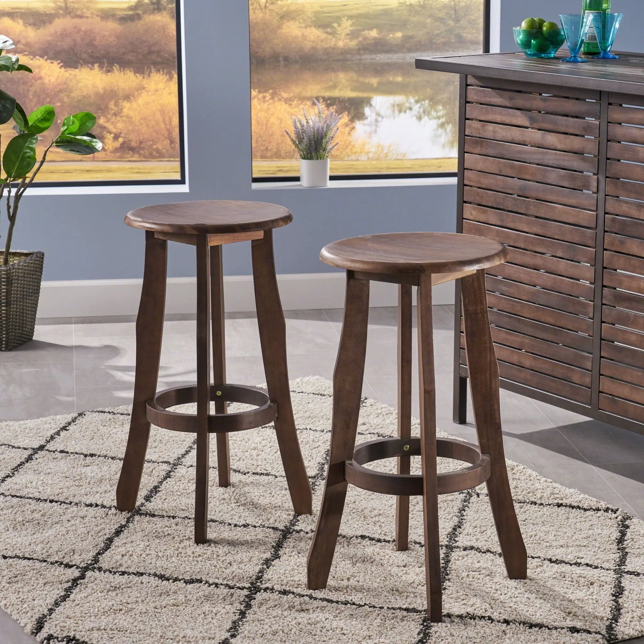 Primrose Outdoor Acacia Wood Barstools With Foot Rest (Set of 2) - Dark Brown by HouseOfZazla
