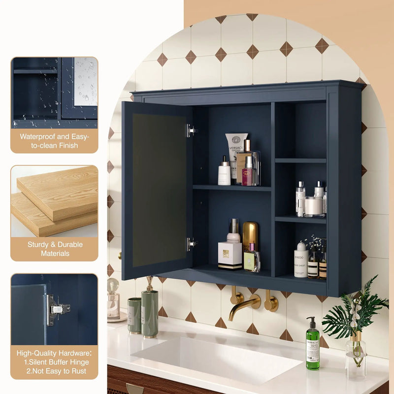 Wall Mounted Medicine Cabinet With Mirror, Storage Cabinet Featuring 6 Open Shelves And Adjustable Interior by HouseOfZazla