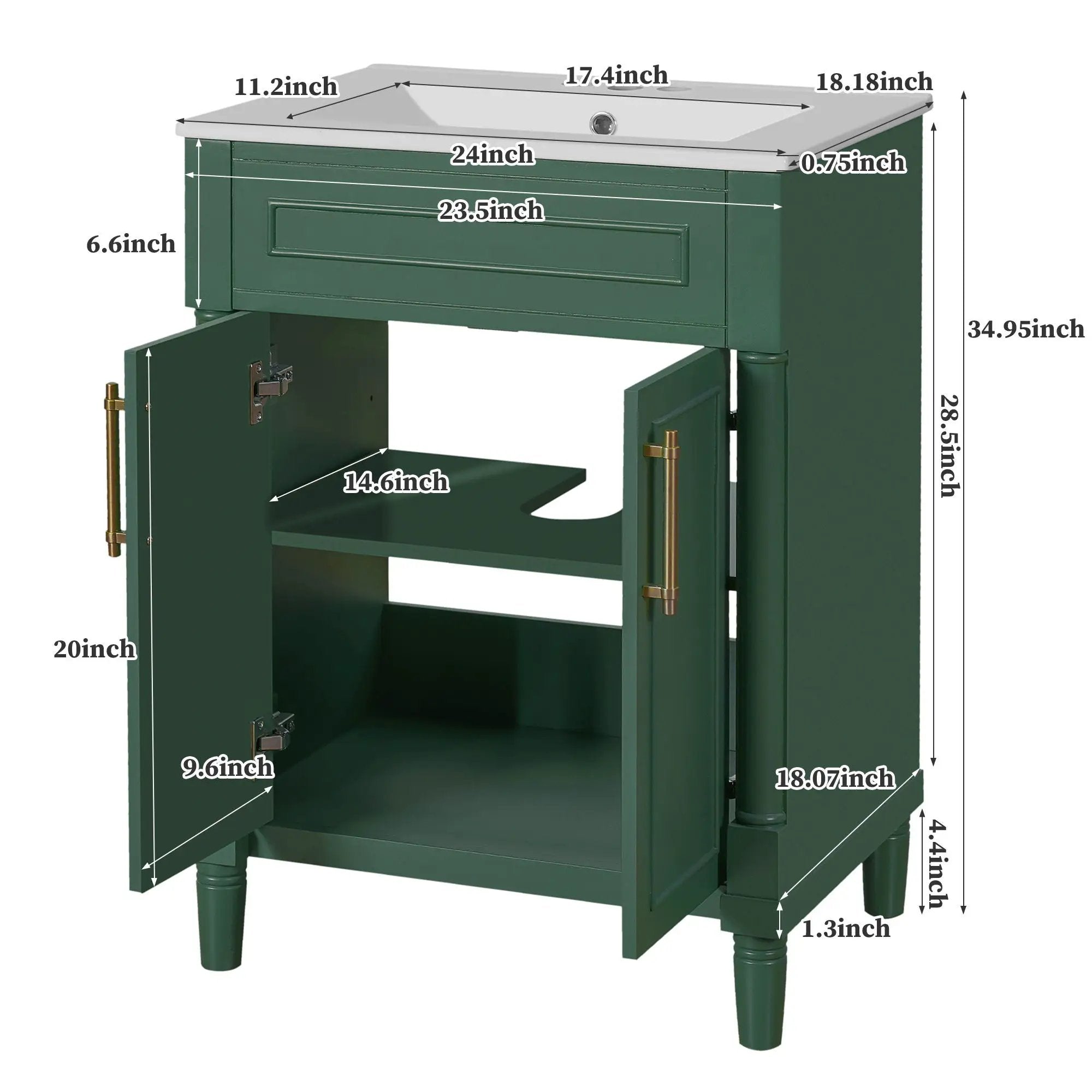 Bathroom Vanity With Integrated Sink, 2 Door Cabinet, Single Sink For Small To Medium Bathrooms by Unique Piece Furniture