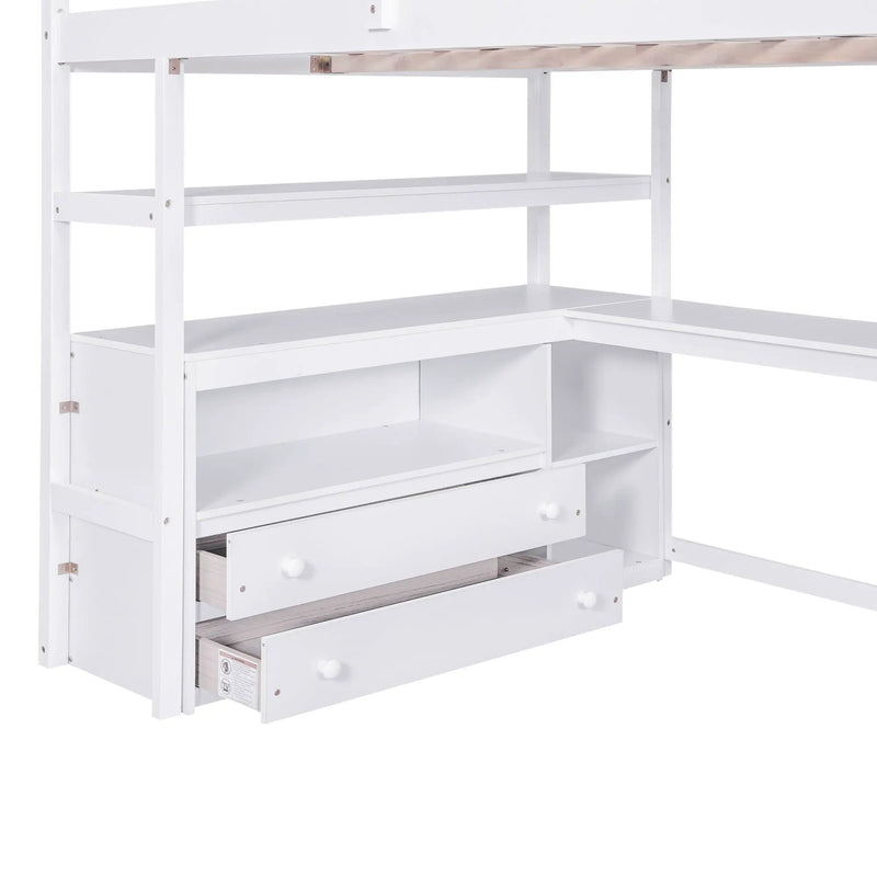 Loft Bed With Desk, Shelves, 2 Drawers, Storage Staircase by HouseOfZazla