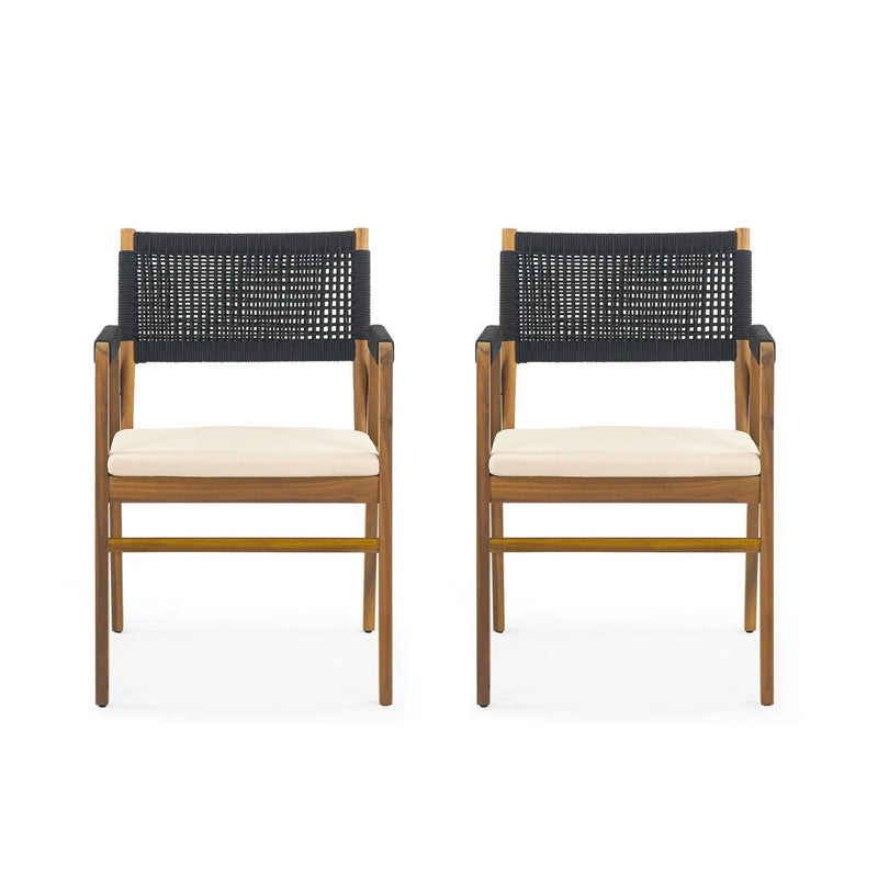 Outdoor Acacia Wood Dining Armchair With Cushion (Set of 2) by HouseOfZazla