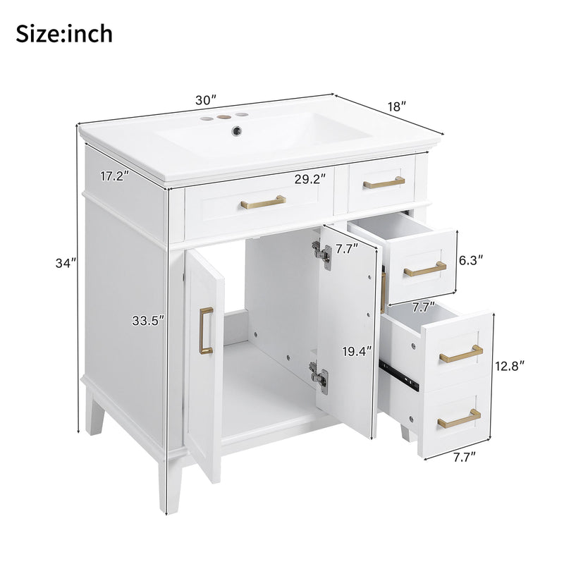 30" Bathroom Vanity with Ceramic Sink and Modern Storage Cabinet by HouseOfZazla