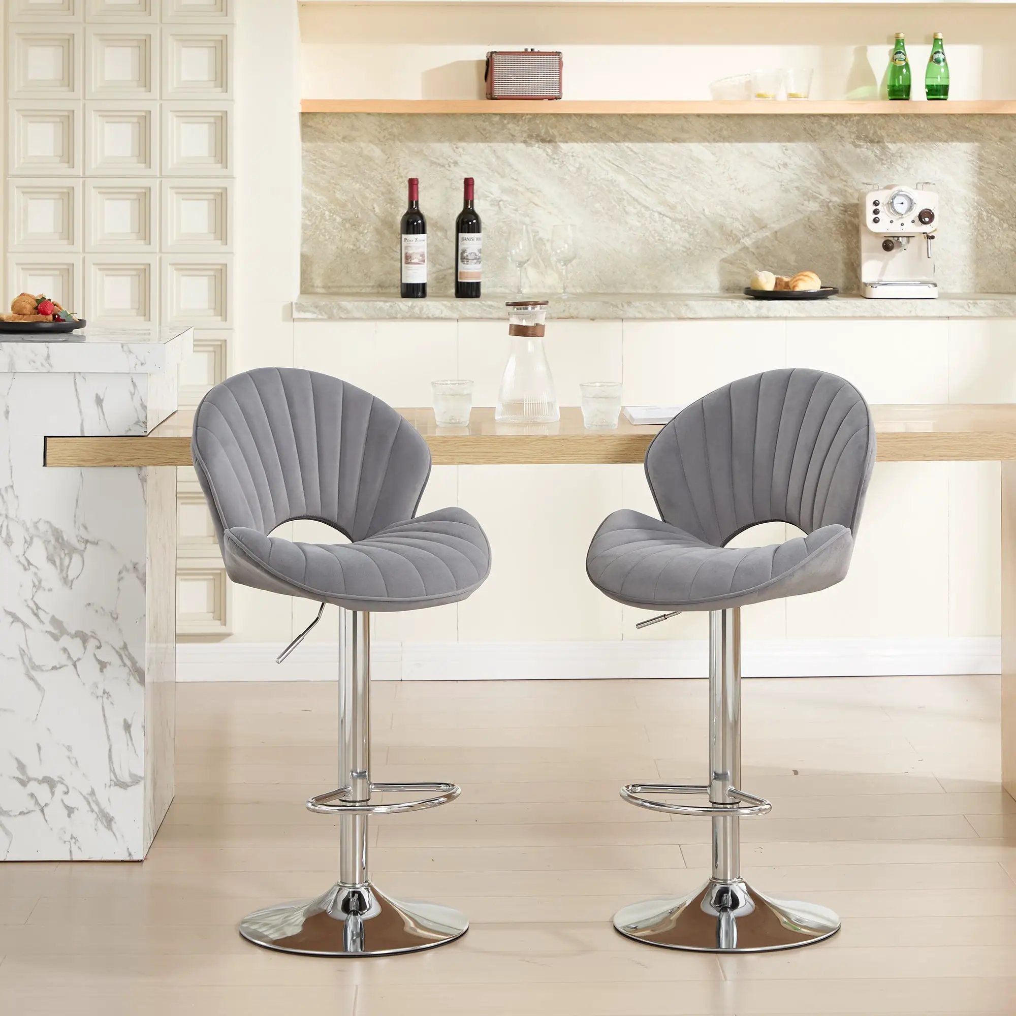 Bar Stools Set of 2 - Adjustable Barstools with Back and Footrest by HouseOfZazla