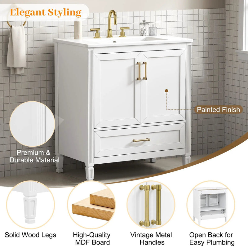 Elegant Fluted Bathroom Vanity With Sink, Soft Close Doors & Drawer by HouseOfZazla