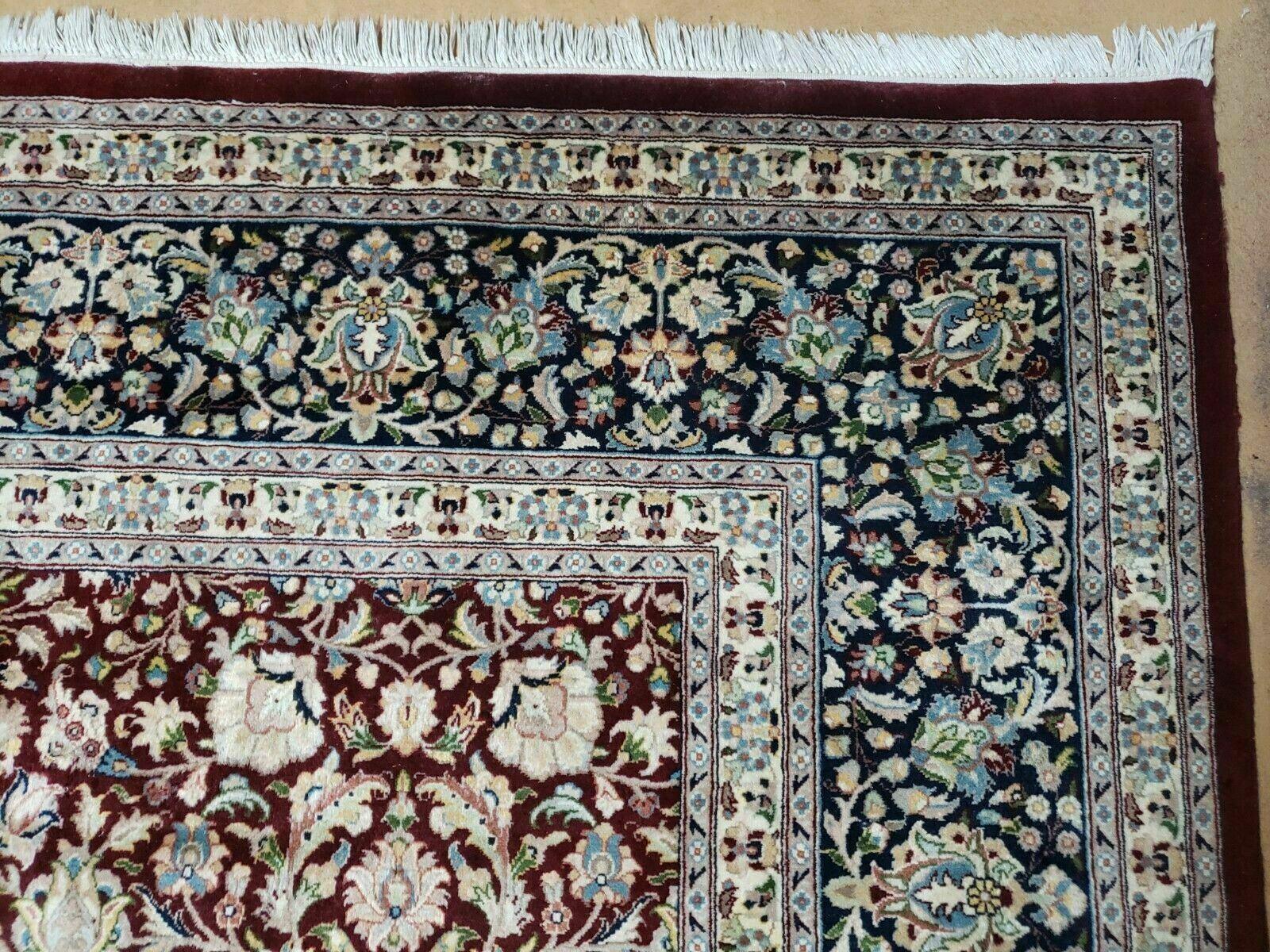 Persian Rug 9x12, Floral Allover, Very Fine, Handmade, Room Sized Oriental Carpet, Sino Persian, Maroon and Navy Blue by Jewel Rugs