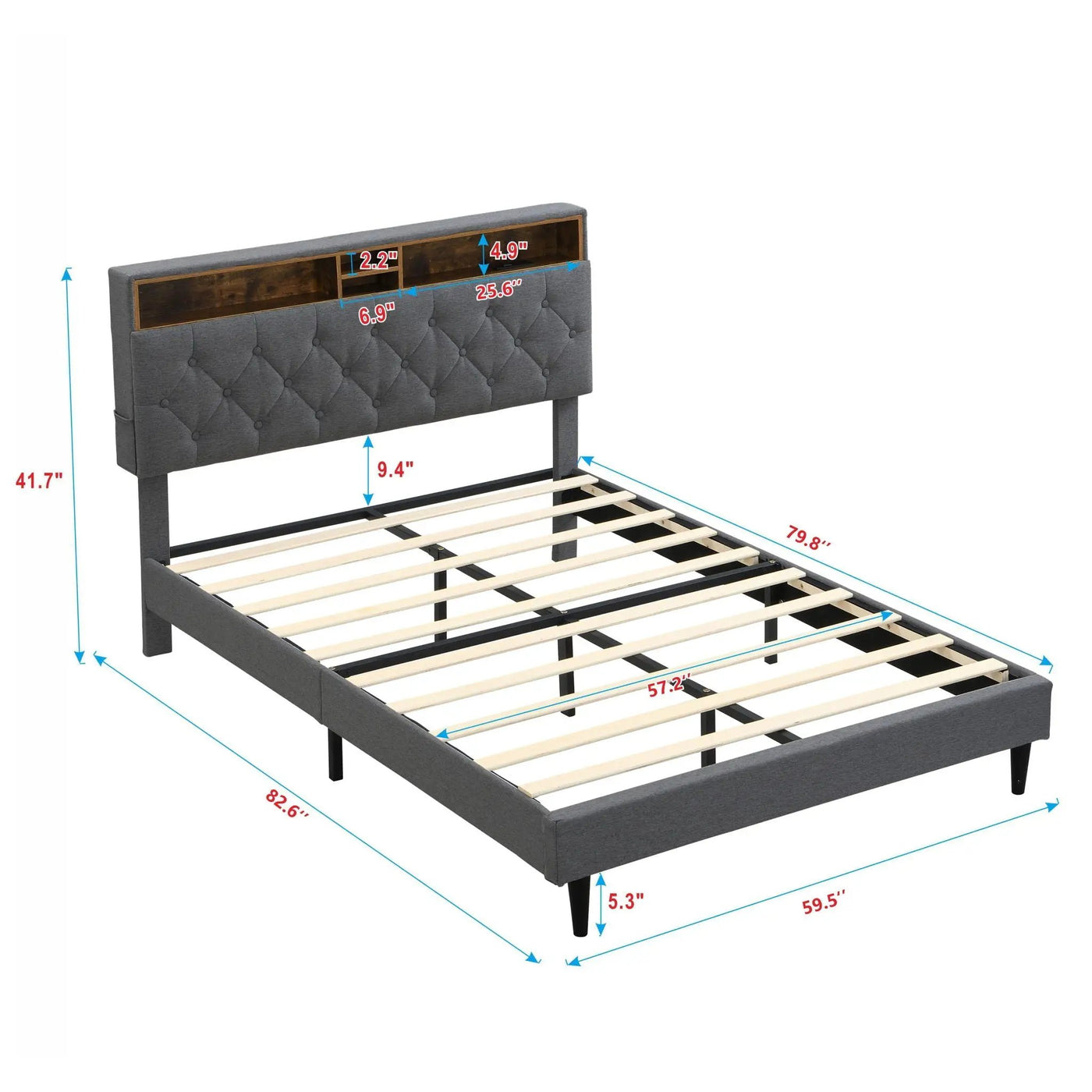 Modern Upholstered Platform Bed Frame With Button Tufted Headboard And USB Ports by HouseOfZazla