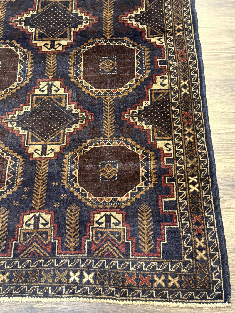 Navy Blue Afghan Balouch Rug 4x6, Handmade, New by Jewel Rugs