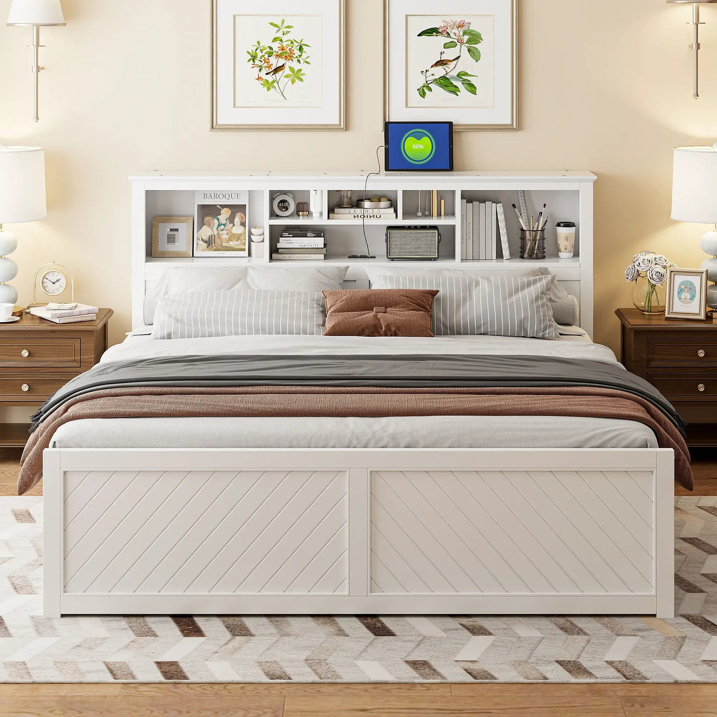 Platform Bed With Multi Storage Headboard, USB And Drawers by Unique Piece Furniture