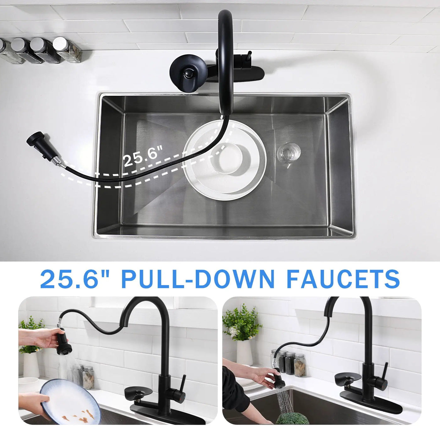 3 In 1 Kitchen Faucet With Press Type Glass Rinser, High Arc Pull Down Sprayer by HouseOfZazla