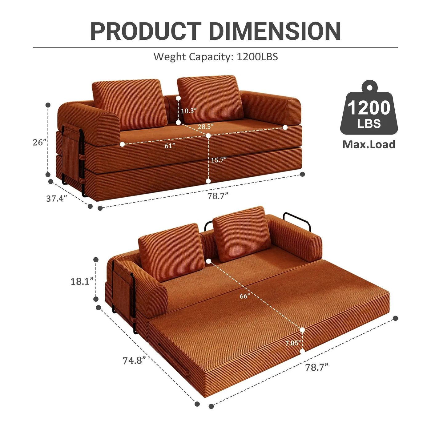 Convertible Sleeper Sofa Bed With Cylindrical Pillow by HouseOfZazla