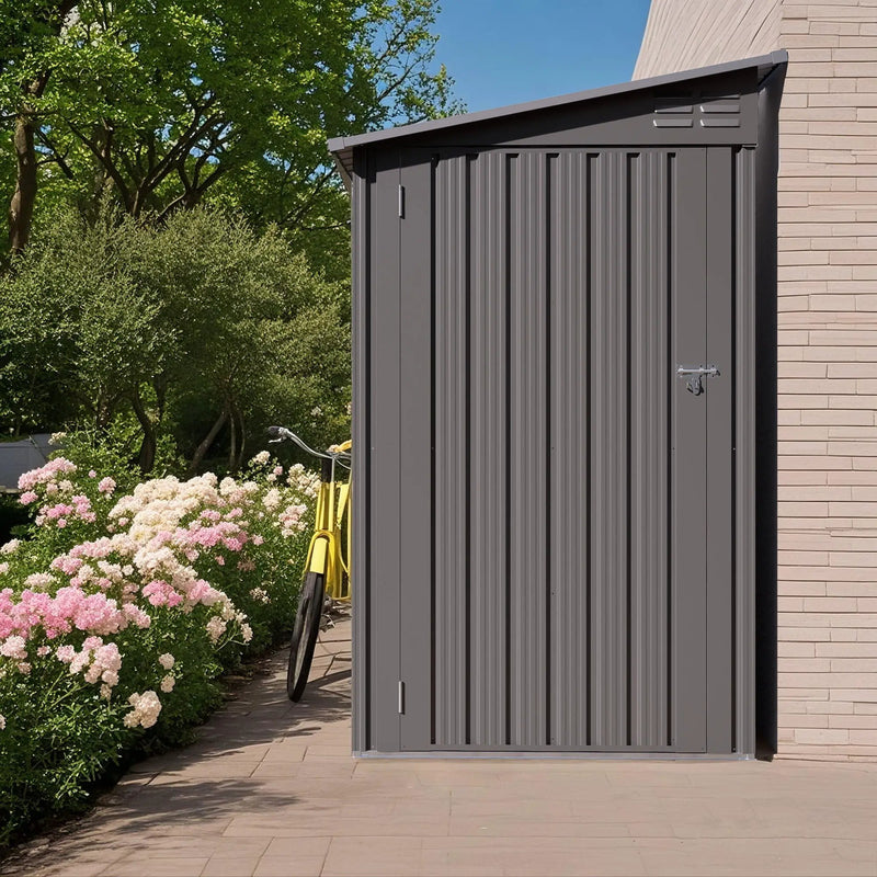 Lean To Shed With Windows, Tool House With Sloping Roof With 2 Vents And 1 Side Open Door For Backyard - Gray by HouseOfZazla