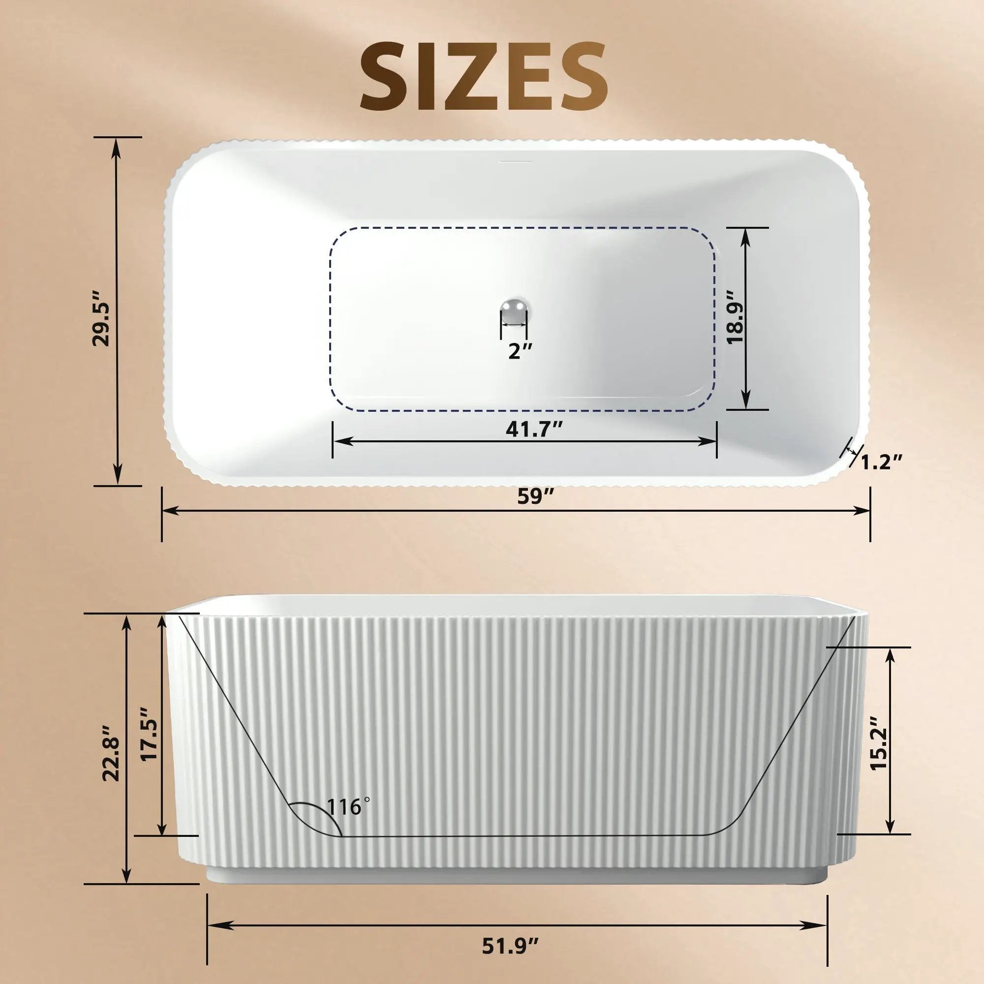 Rectangle Linear Freestanding Soaker Tub With Pop Up Drain, Double Wall Insulated Construction - Gloss White by HouseOfZazla