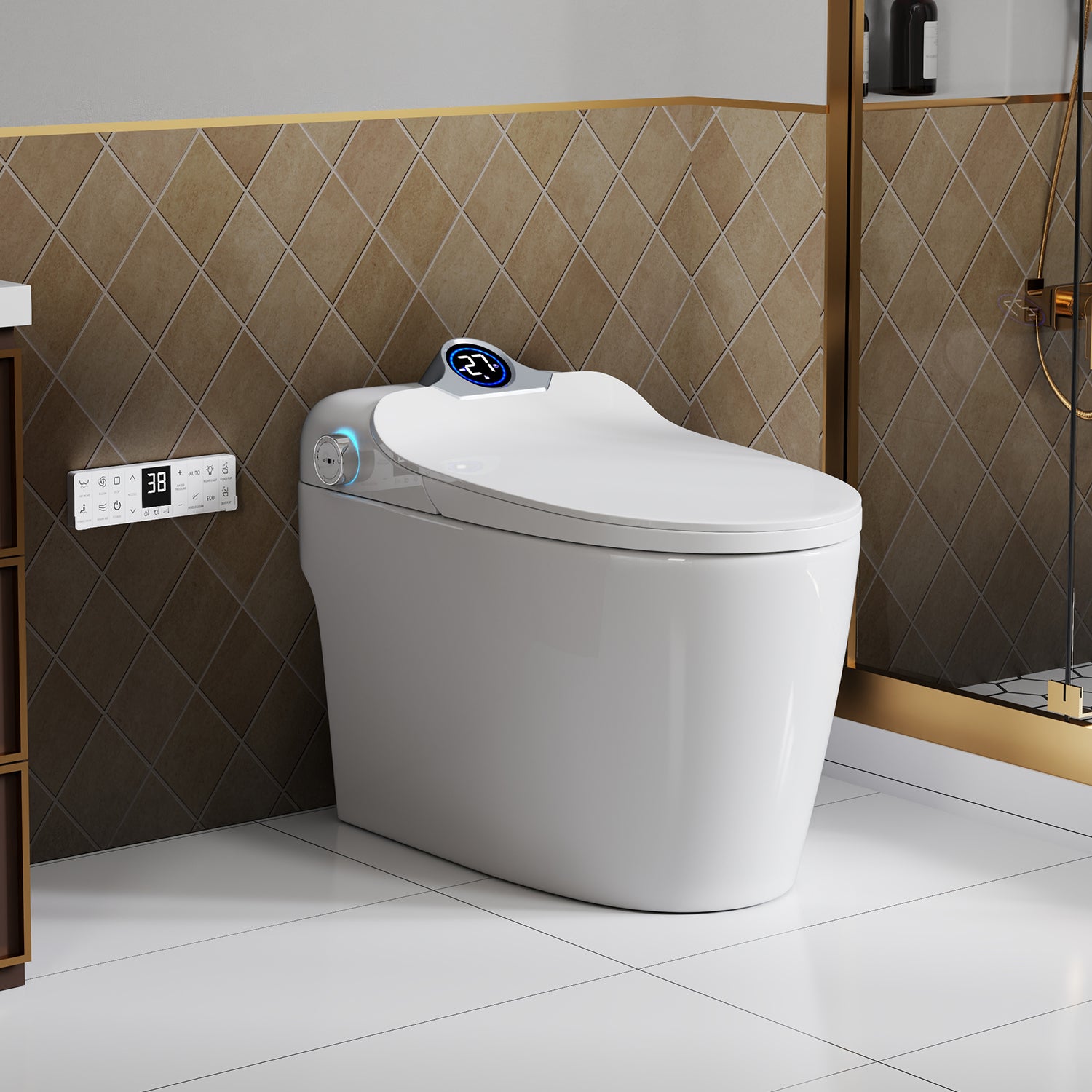 Smart Toilet Bidet Combo with Foot Sensor and Remote Control by HouseOfZazla
