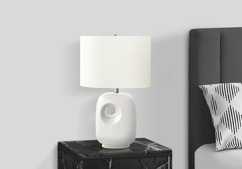 Contemporary 26"H White Ceramic Table Lamp with Ivory Shade by HouseOfZazla