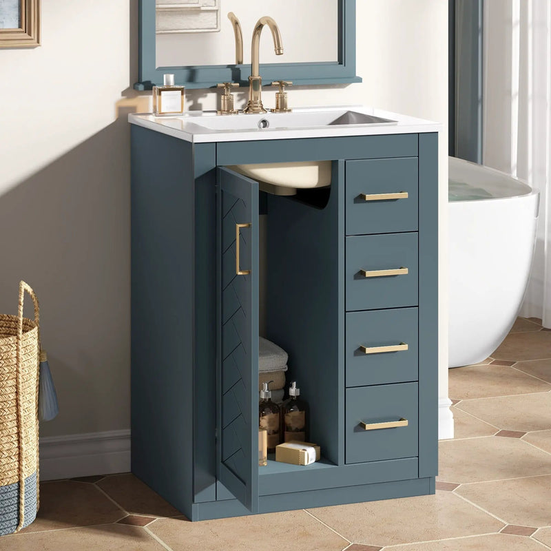 Modern Bathroom Vanity With 1 Door and 3 Drawers by HouseOfZazla
