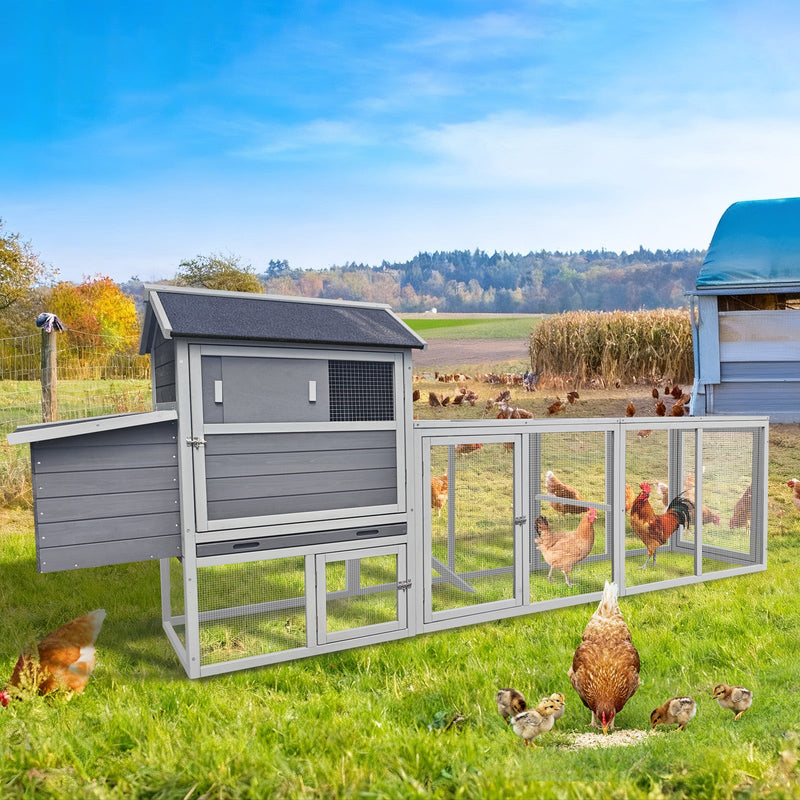 Gray Wooden Chicken Coop with Run and Nesting Box by HouseOfZazla