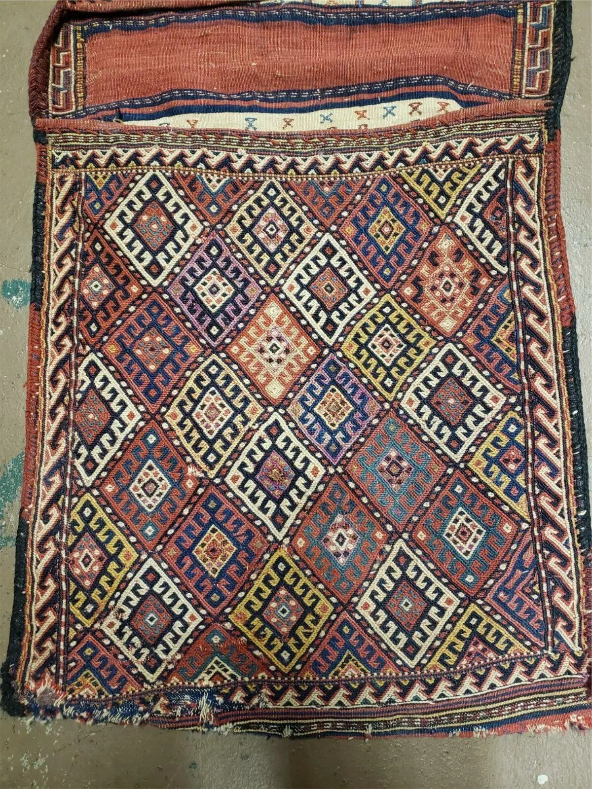 26" X 56" Antique Handmade Authentic Tribal Wool Rug Double Bag Tobreh by Jewel Rugs
