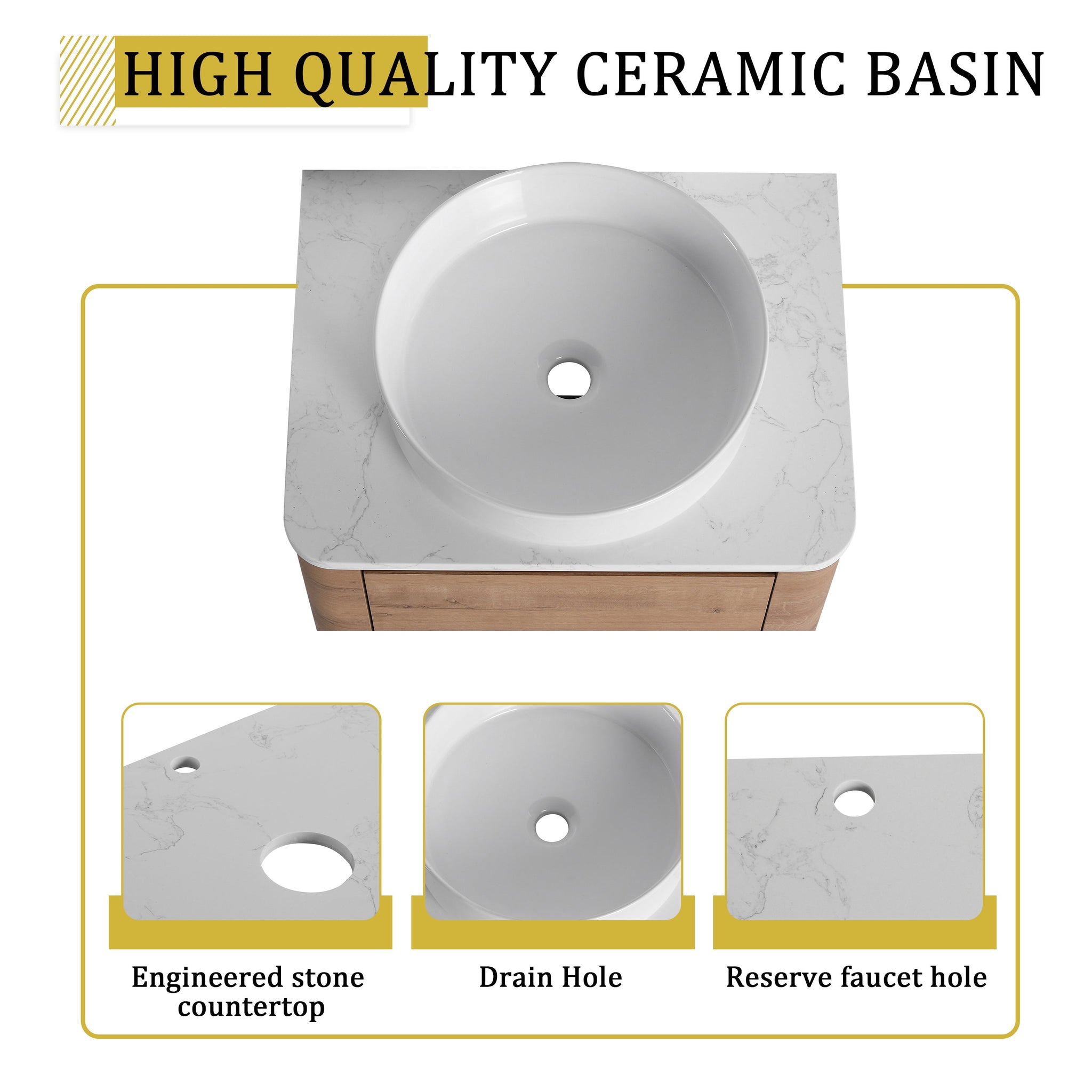24" Wall-Mounted Bathroom Vanity With Ceramic Art Sink & Soft-Close Door by HouseOfZazla