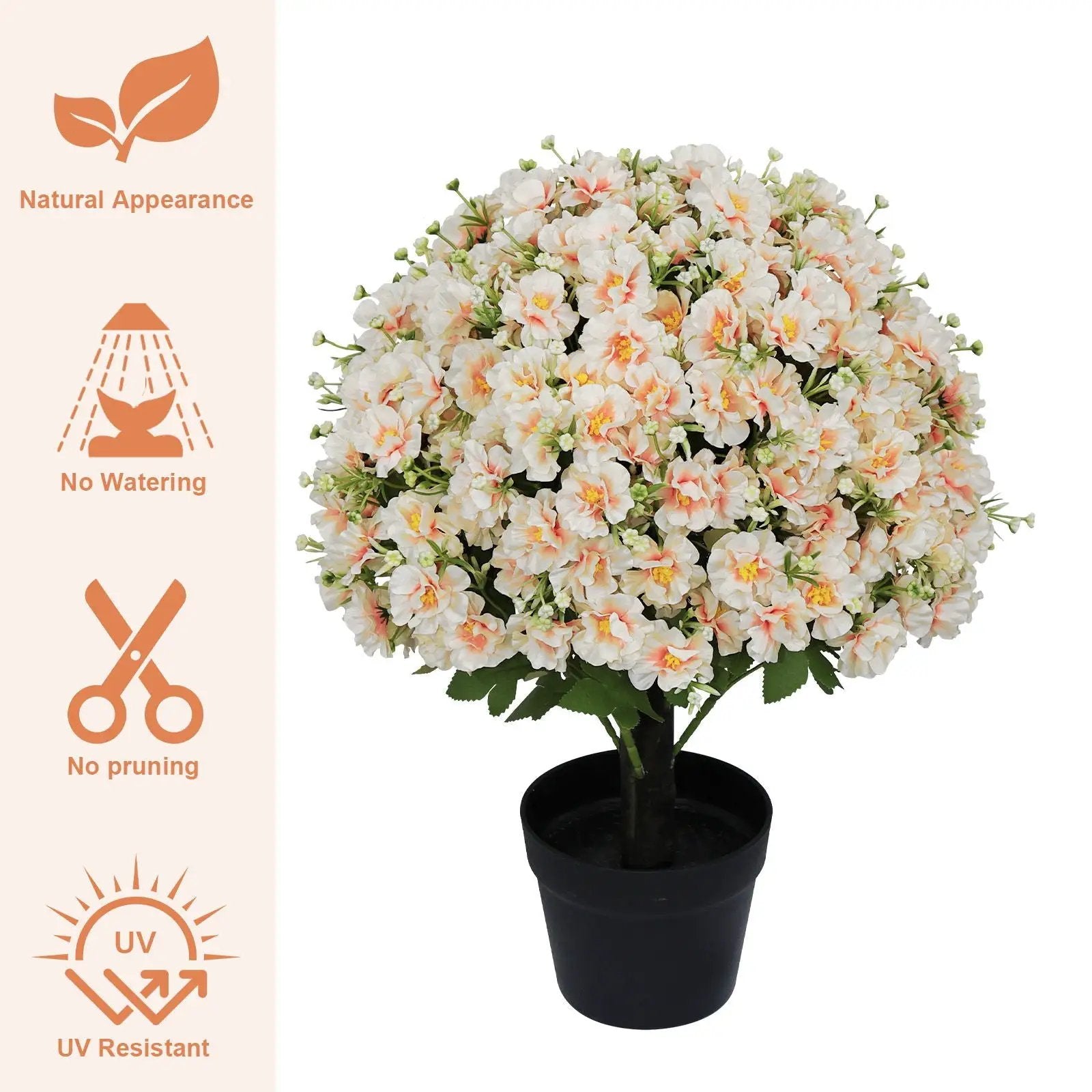 Artificial Snow Lotus Potted Plant, Artificial Floral Decor For Indoor & Outdoor Spaces - White / Pink by Unique Piece Furniture