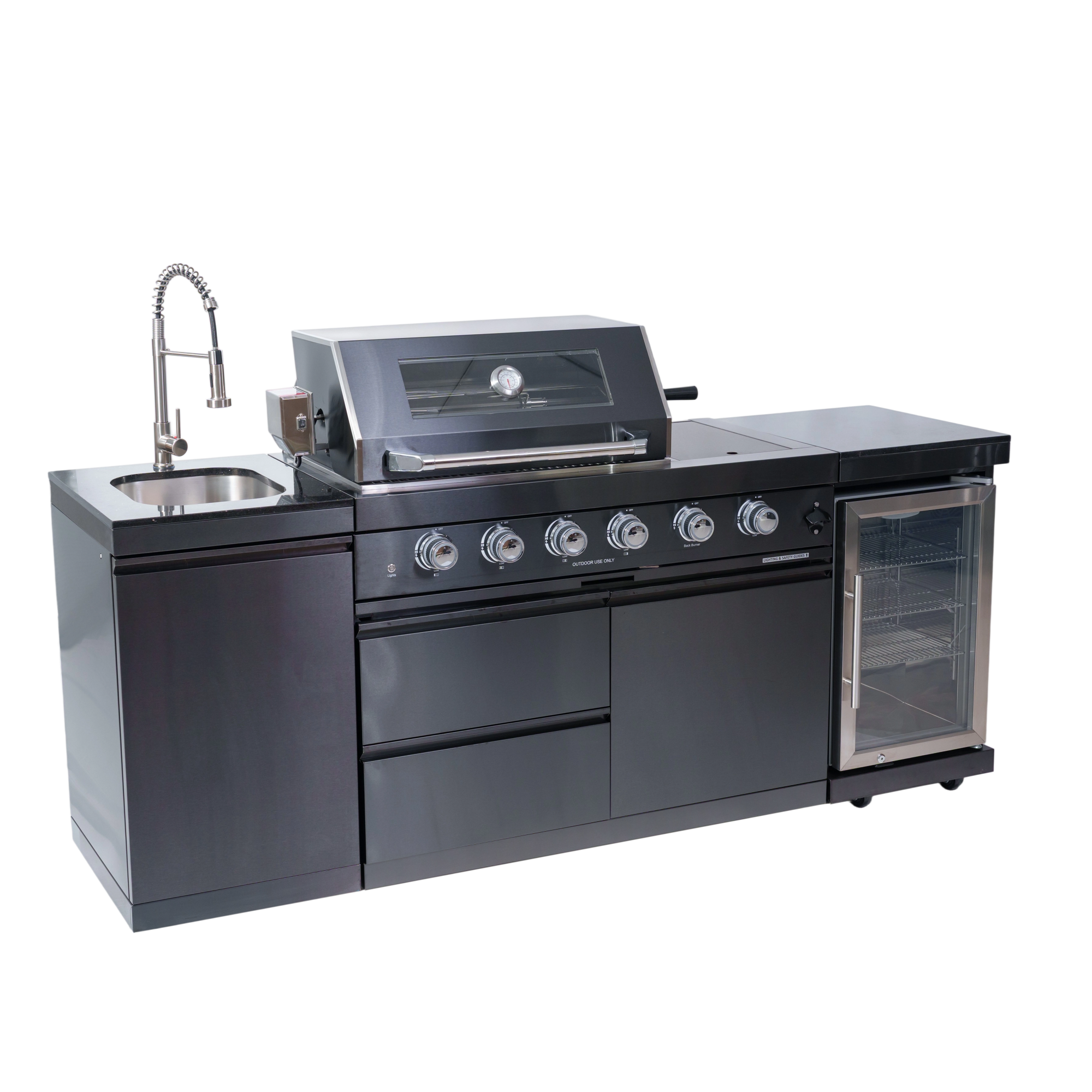 NG 85" 4-Burner 72,000 BTU Black Outdoor Kitchen Island Grill + Refrigerator + Sink by Chery Industrial