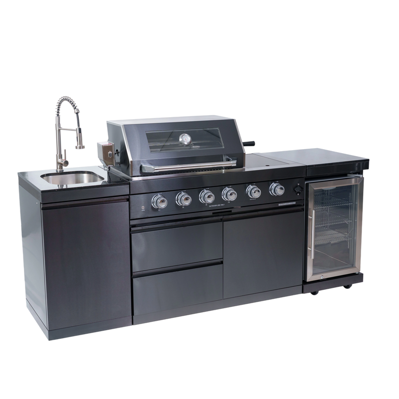 NG 85" 4-Burner 72,000 BTU Black Outdoor Kitchen Island Grill + Refrigerator + Sink by Chery Industrial