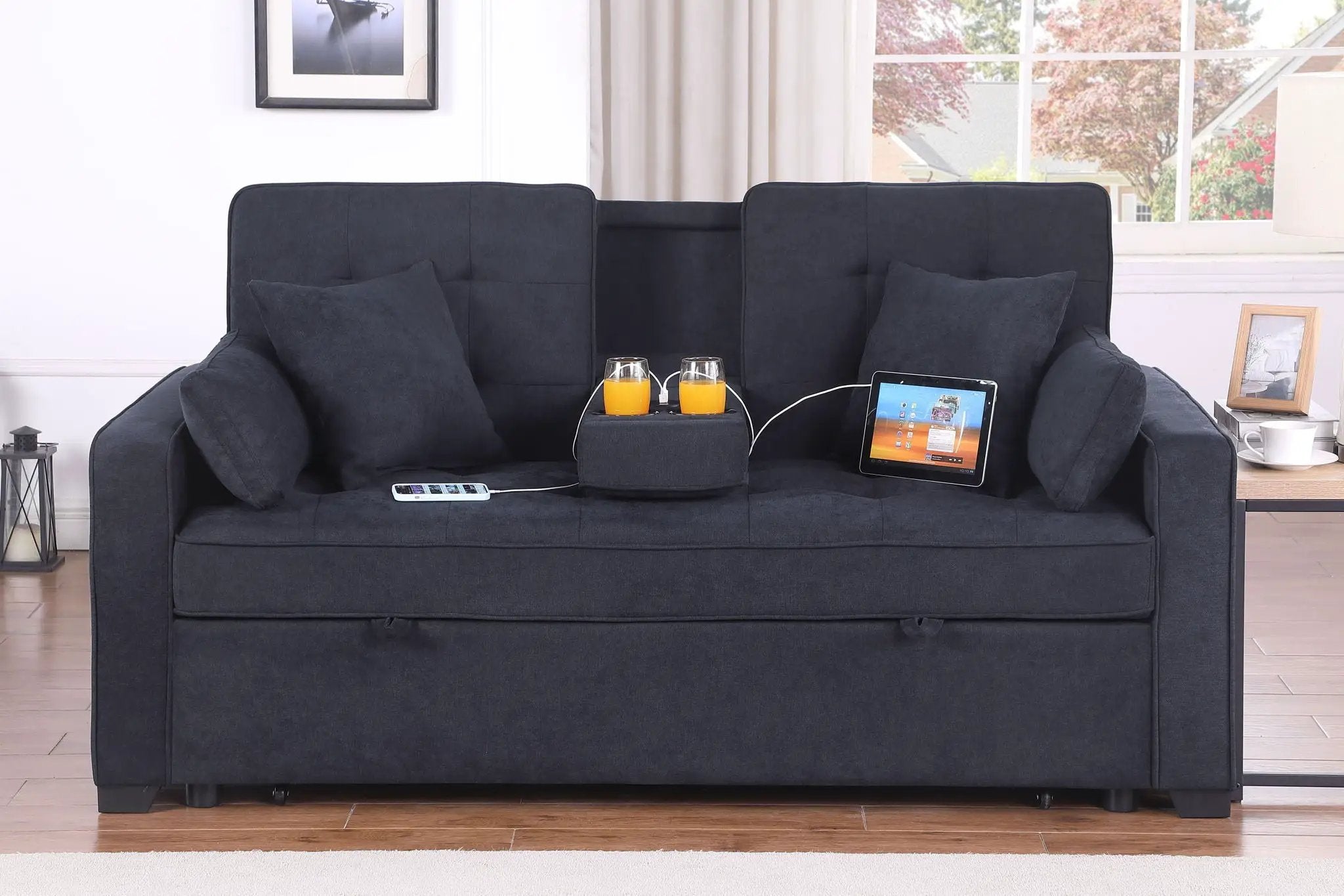 Cody II - 69.5"W Woven Fabric Convertible Sleeper Loveseat with Cup Holder by Unique Piece Furniture