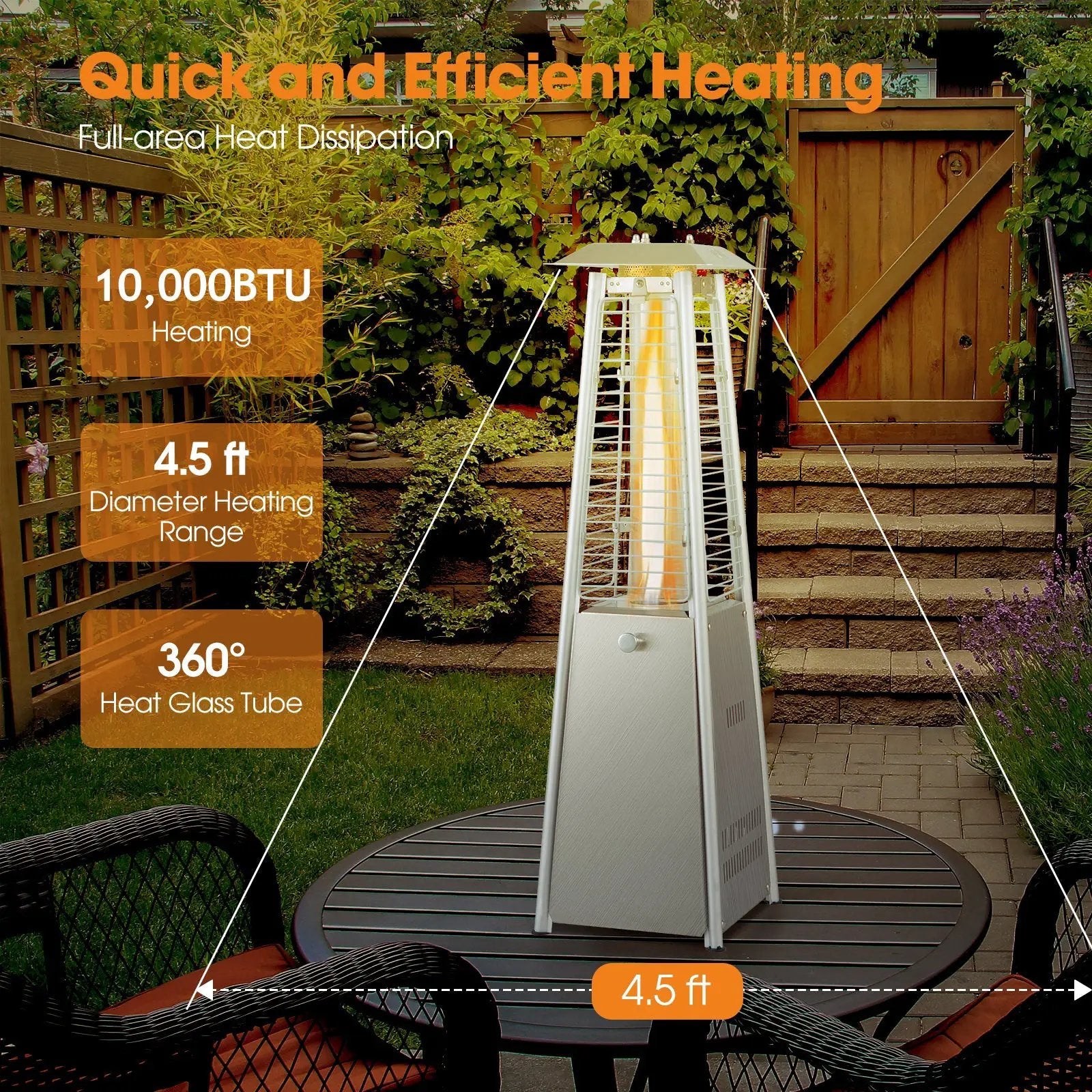 10000 BTU Portable Stainless Steel Tabletop Patio Heater with Glass Tube by DirectDeals