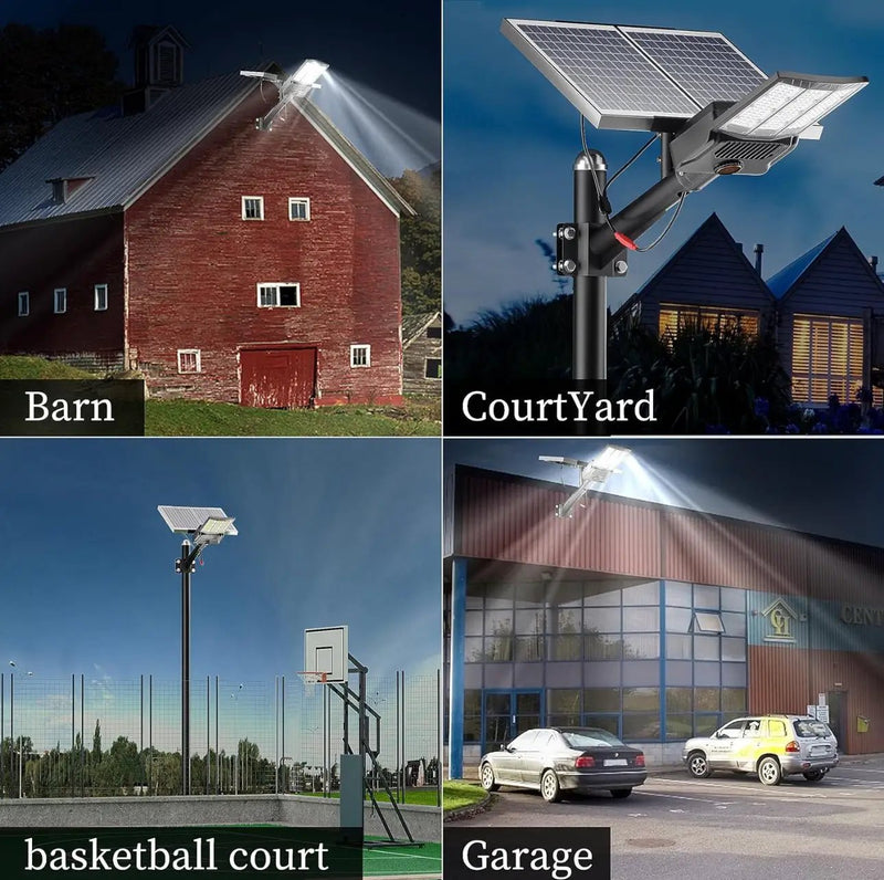 9500W Aluminum Solar Street Lights Outdoor, 500000LM High Powered Commercial Parking Lot Lights 6500K Dusk to Dawn with Remote by Outdoor Solar Outlet
