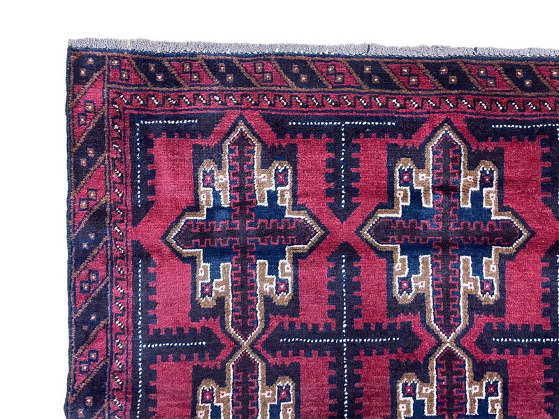 3X5 Vintage Handmade Tribal Wool Rug Balouchi Rug Afghan Rug Red Beige Blue Nice by Jewel Rugs