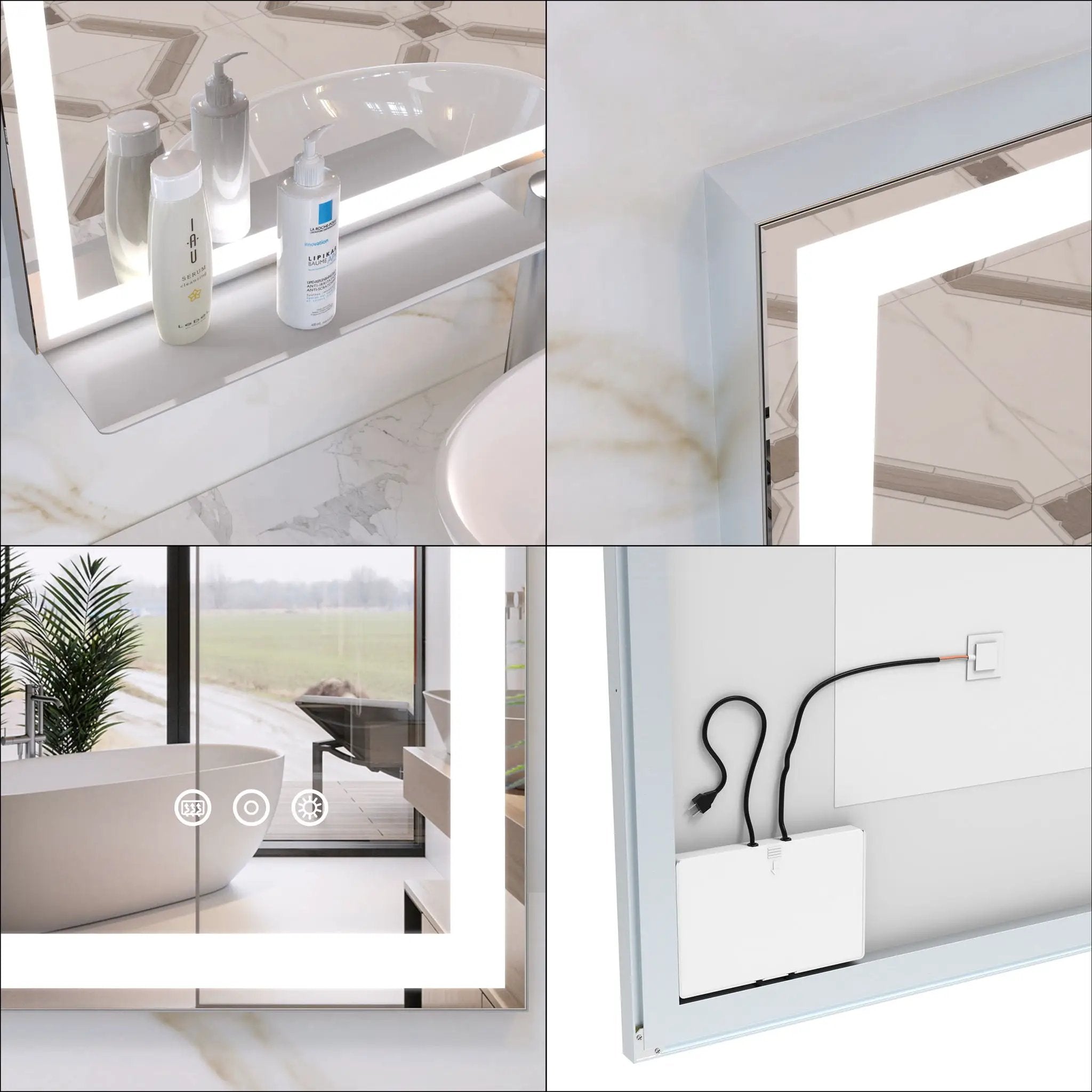 LED Bathroom Vanity Mirror Wall Mounted Adjustable / Warm / Natural Lights Anti-Fog Touch Switch With Memory Modern Smart Large Bathroom Mirrors by HouseOfZazla