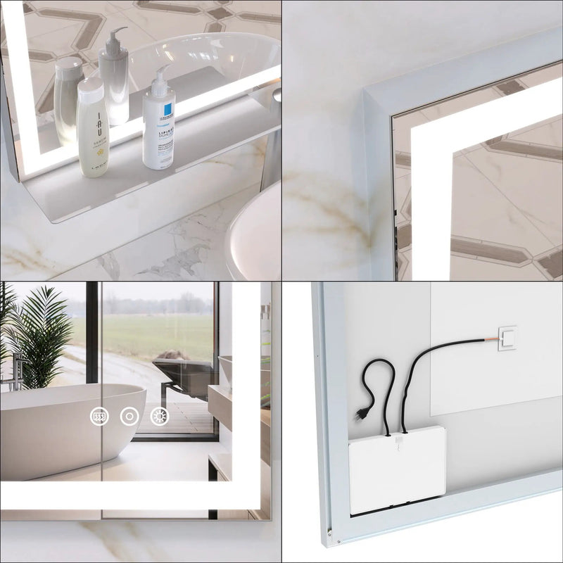 LED Bathroom Vanity Mirror Wall Mounted Adjustable / Warm / Natural Lights Anti-Fog Touch Switch With Memory Modern Smart Large Bathroom Mirrors by HouseOfZazla