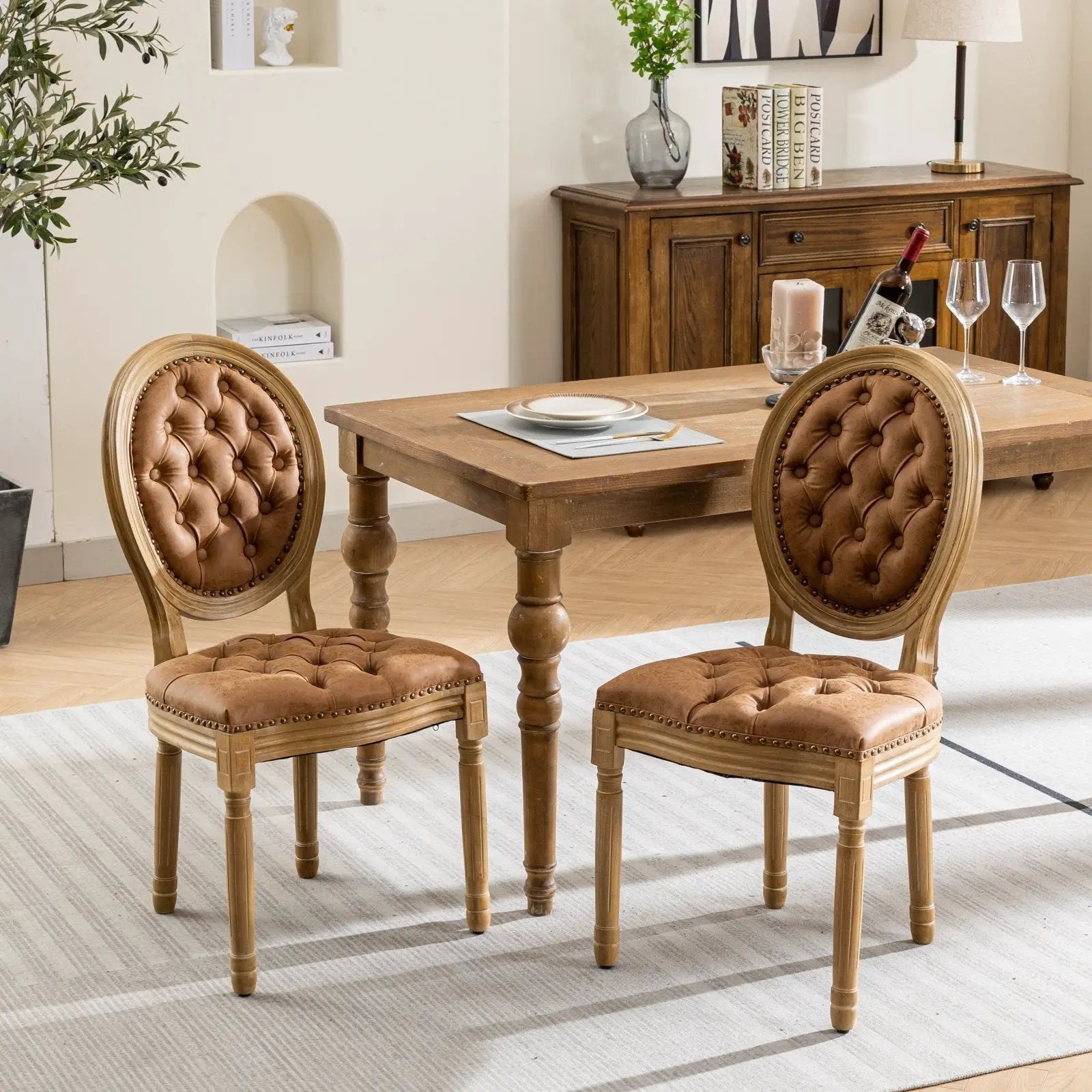 Set of 2 French Style Solid Wood Antique Dining Chairs by BLAKHOM