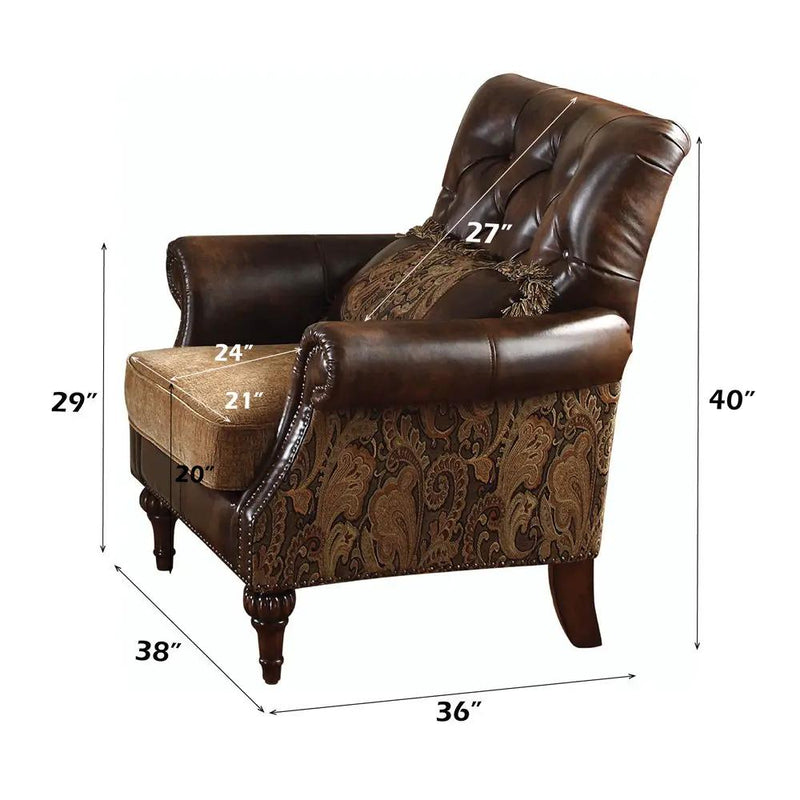 Dreena - Chair With Pillow - Two Tone Brown Synthetic Leather & Chenille Cherry by Unique Piece Furniture