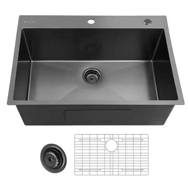 Open Box Glacier Bay 33 in. Drop-In Single Bowl 18 Gauge Gunmetal Black Stainless Steel Kitchen Sink by Selzalot