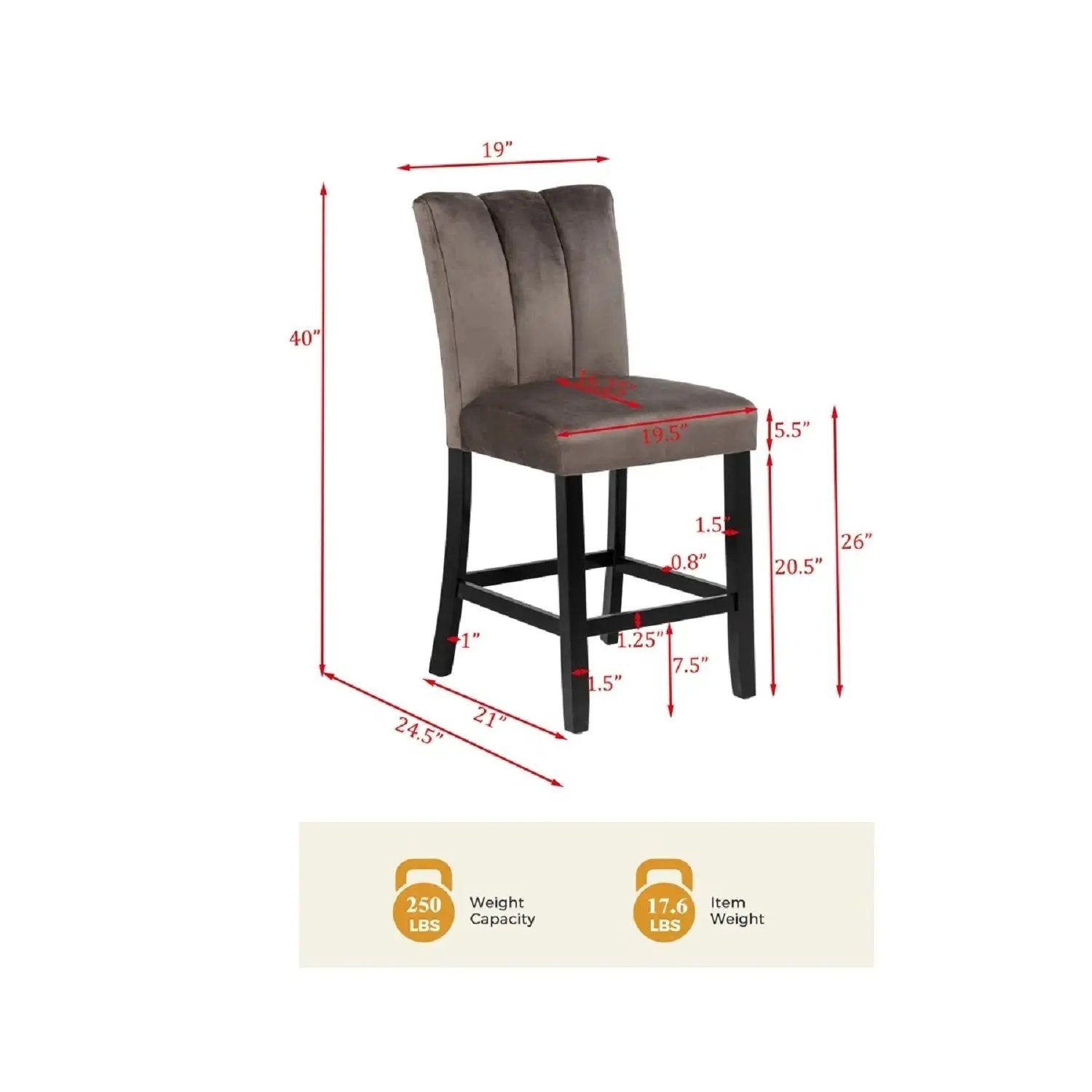 Upholstered Counter Height Chair For Dining Room (Set of 2) - Black / Brown by Unique Piece Furniture
