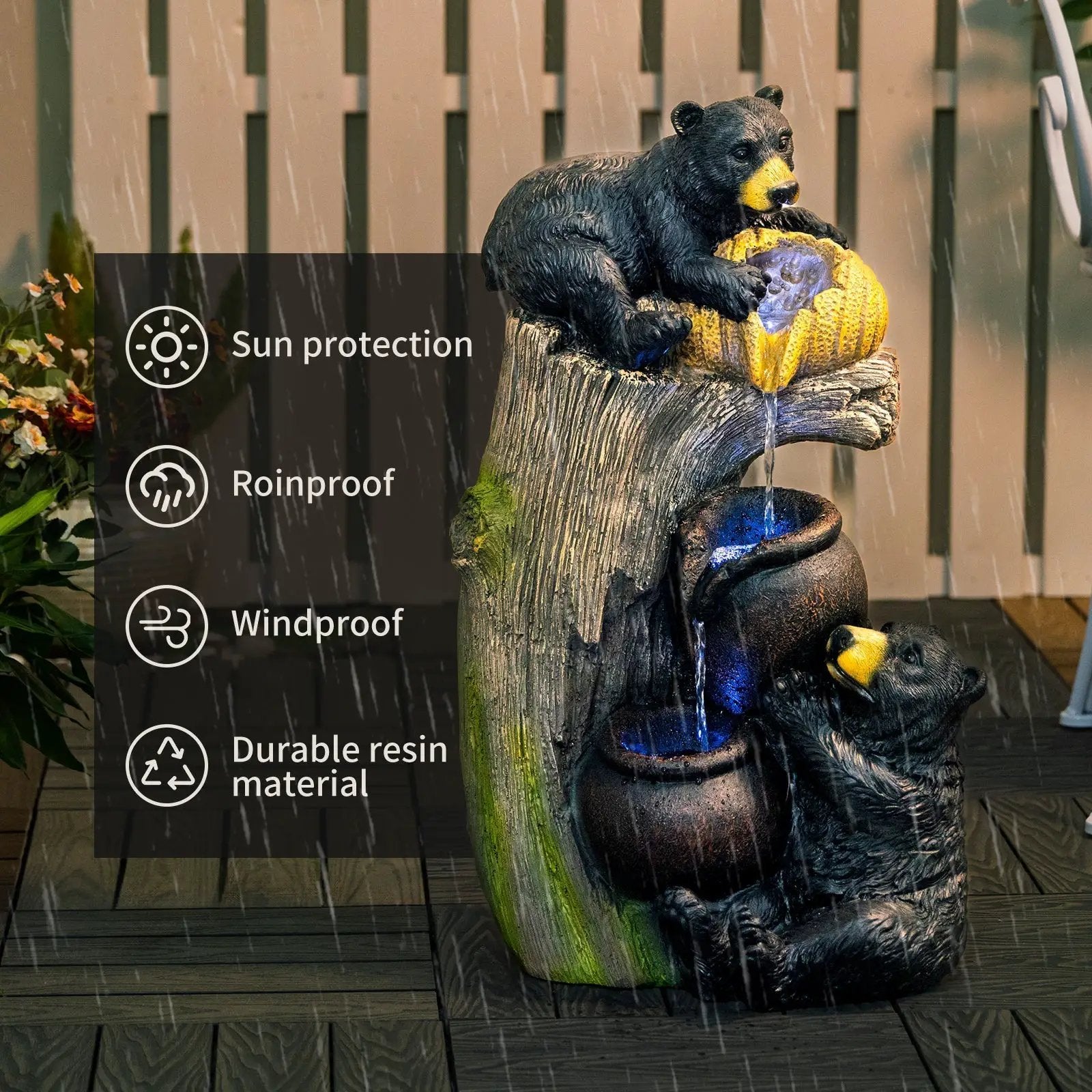Bear Outdoor Water Fountain with LED Lights by HouseOfZazla
