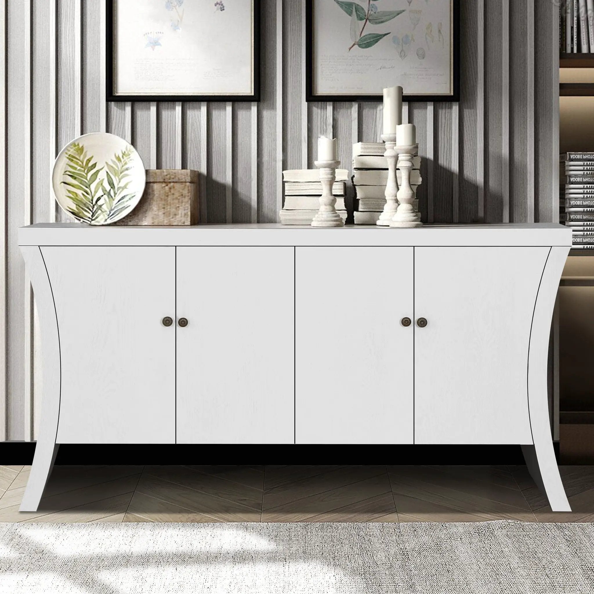 Refined Industrial 4 Door Credenza With Arc Legs & Clasps by Unique Piece Furniture