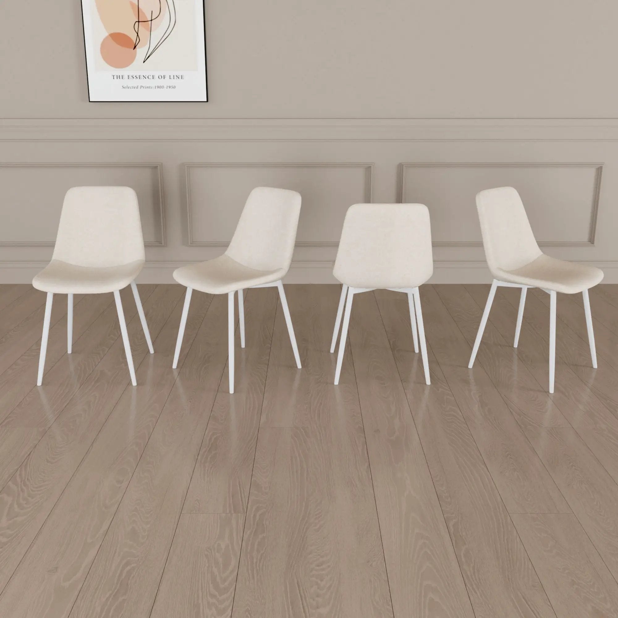Modern Kitchen Dining Chairs (Set of 4) With Linen Padding And Sturdy Metal Legs - Beige by Unique Piece Furniture