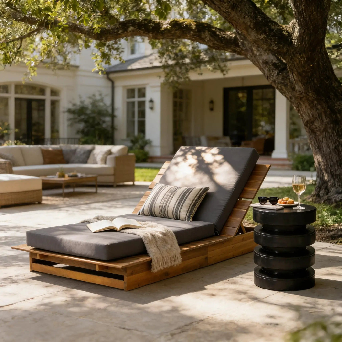 Acacia Wood Chaise Lounge with Movable Cushions by HouseOfZazla