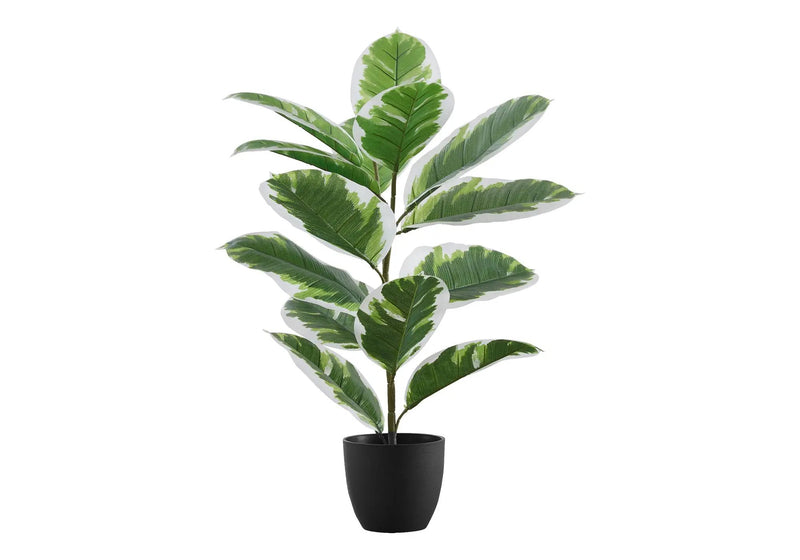 27" Tall, Artificial Plant, Rubber, Indoor, Faux, Fake, Table, Greenery, Potted, Real Touch, Decorative - Green / Black by Unique Piece Furniture
