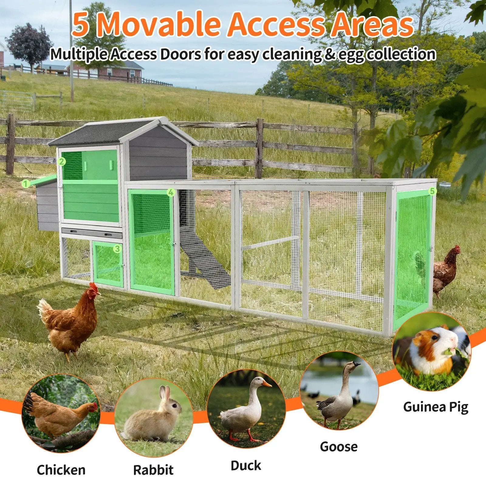 Gray Wooden Chicken Coop with Run and Nesting Box by HouseOfZazla