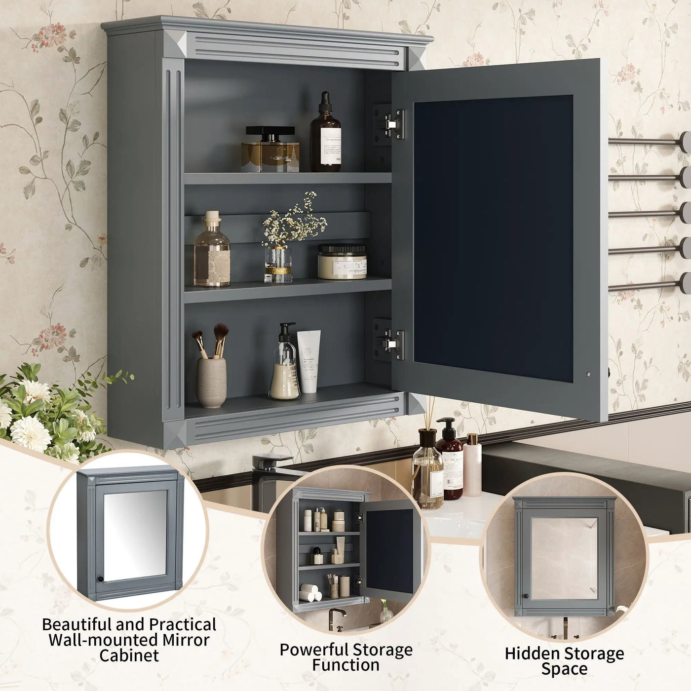 Wall Mounted Bathroom Storage Cabinet With Mirror, Medicine Cabinet With Height Adjustable Shelf by Unique Piece Furniture