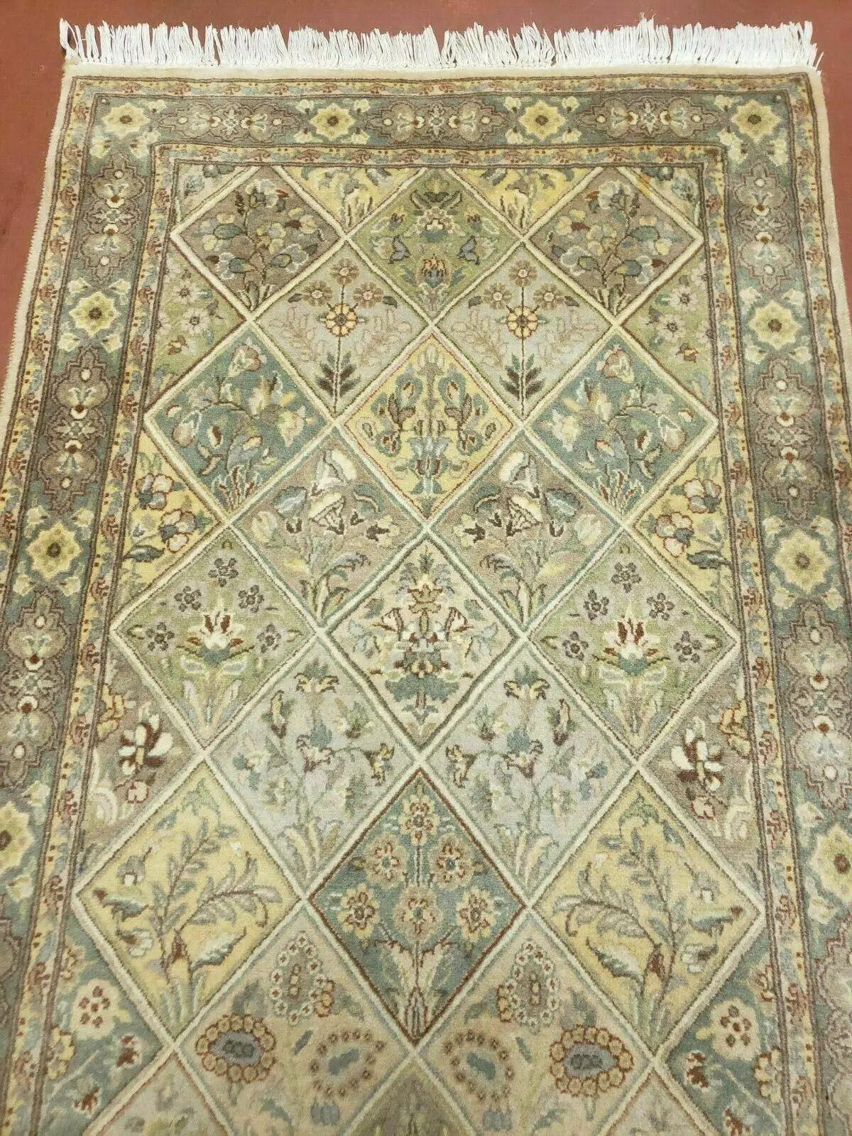 2' 7" X 9' Vintage Handmade India Floral Oriental Wool Runner Rug Hand Knotted by Jewel Rugs
