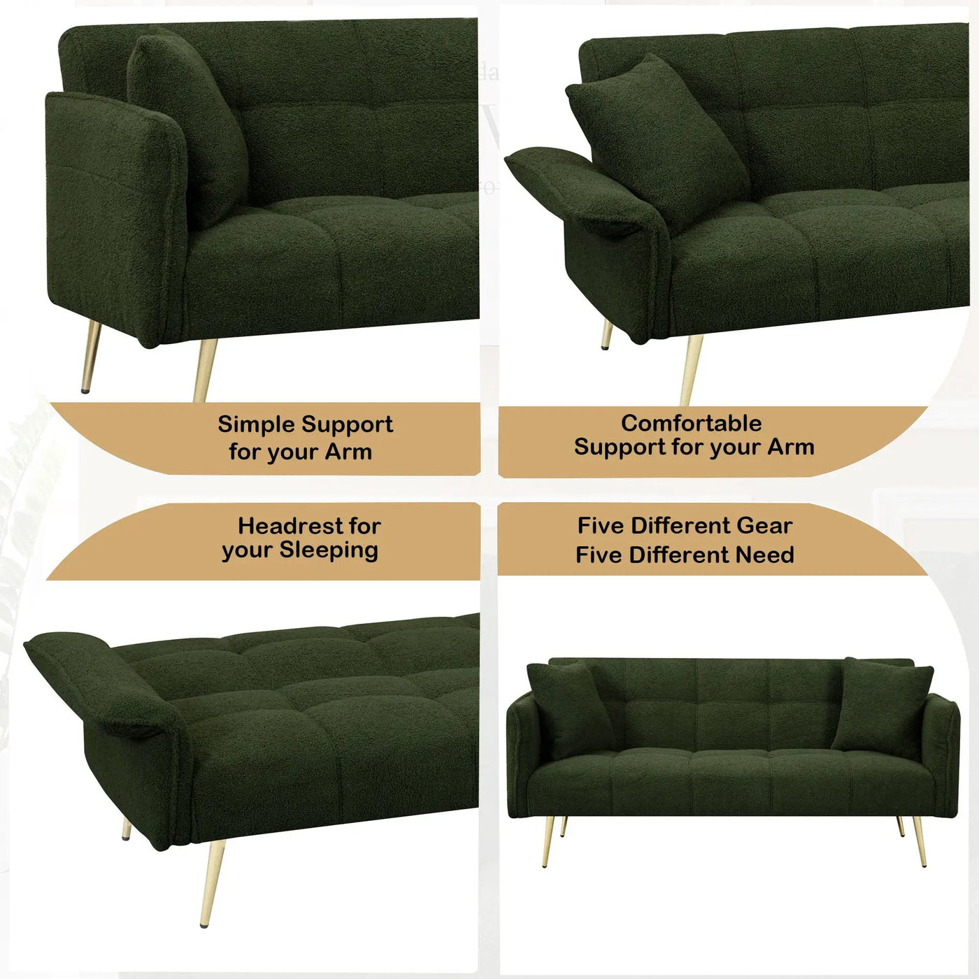 Convertible Double Futon Sofa Bed With Folding Armrests For Living Rooms by HouseOfZazla