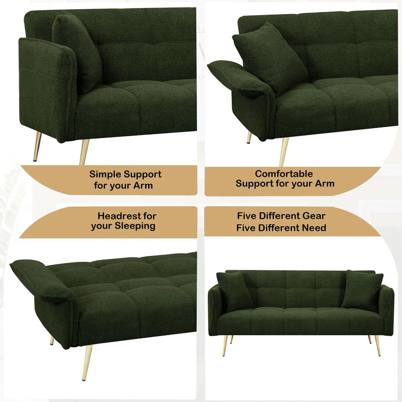 Convertible Double Futon Sofa Bed With Folding Armrests For Living Rooms by Unique Piece Furniture