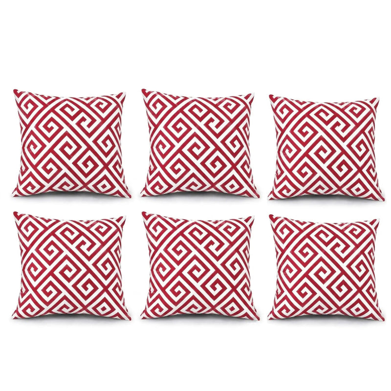 4 Pack Outdoor Pillow Covers - Red Greek Key by HouseOfZazla