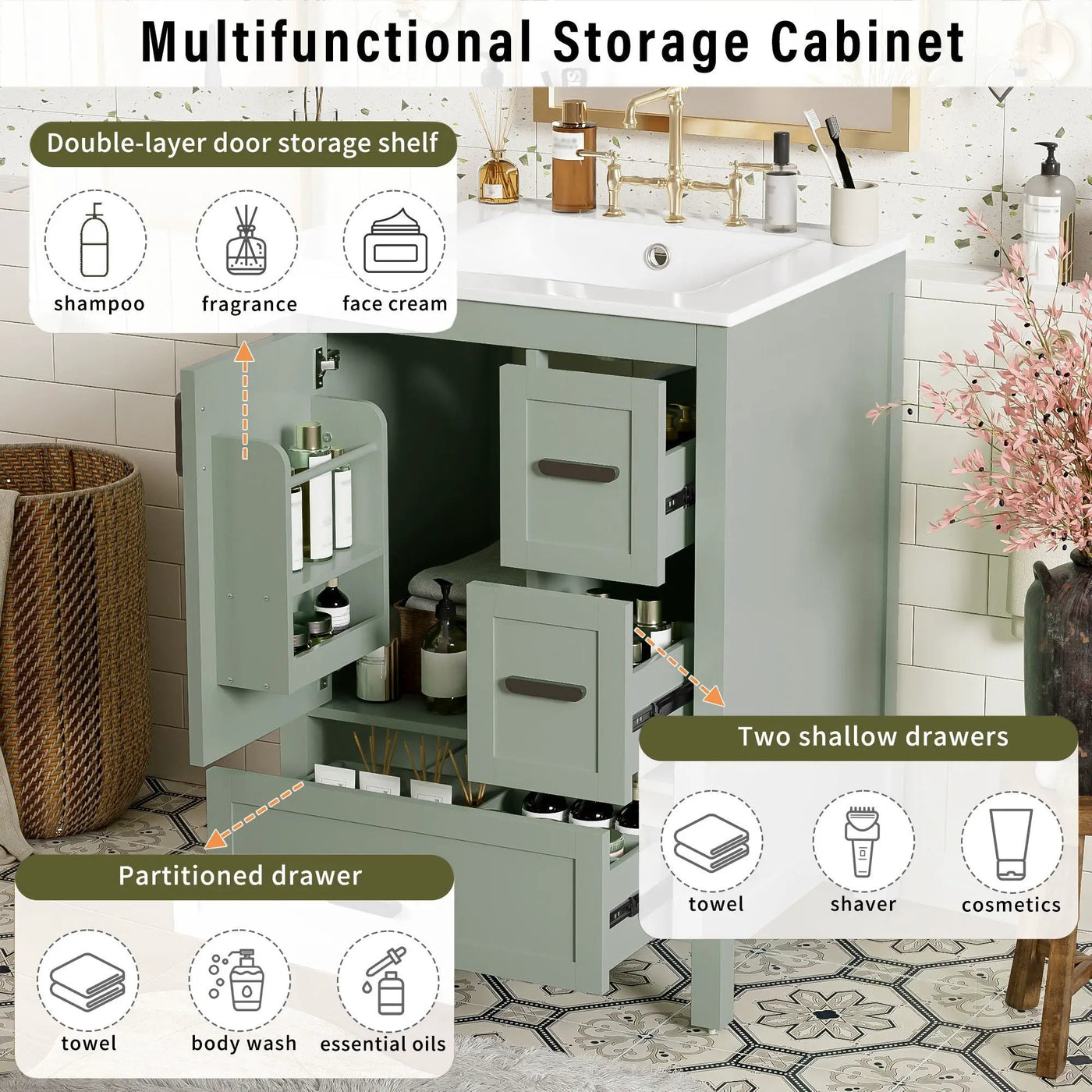 Bathroom Vanity With Sink, Soft-Close Doors, Double-Layer Shelf And 3 Drawers by Unique Piece Furniture