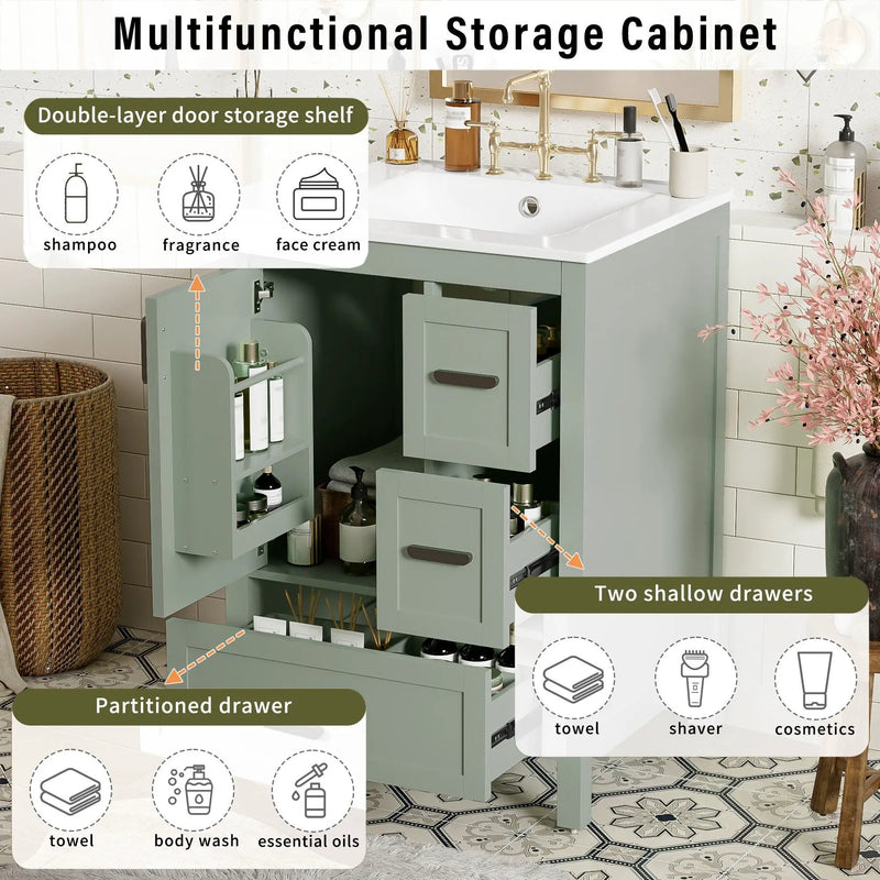 Bathroom Vanity With Sink, Soft-Close Doors, Double-Layer Shelf And 3 Drawers by Unique Piece Furniture