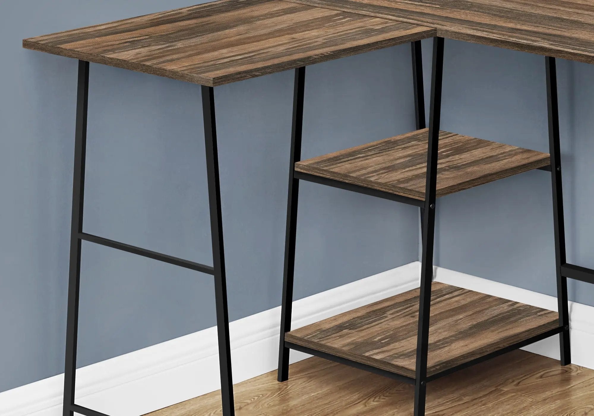 Contemporary L-Shape Computer Desk with Storage Shelves - Brown by HouseOfZazla