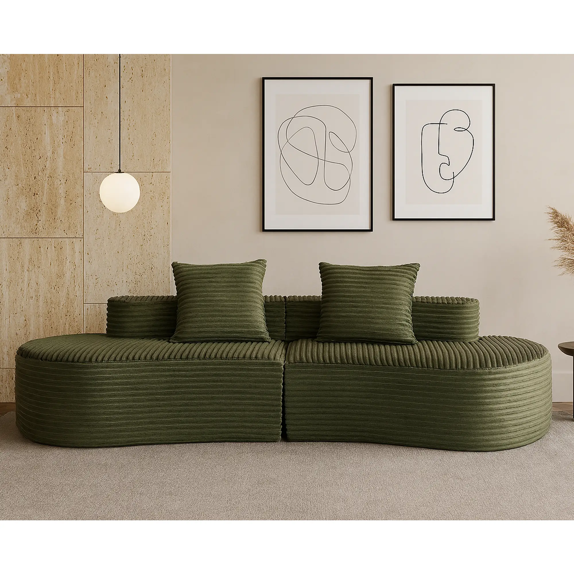 Cozy Corduroy 2-Seater Sofa with Lumbar Pillows by HouseOfZazla